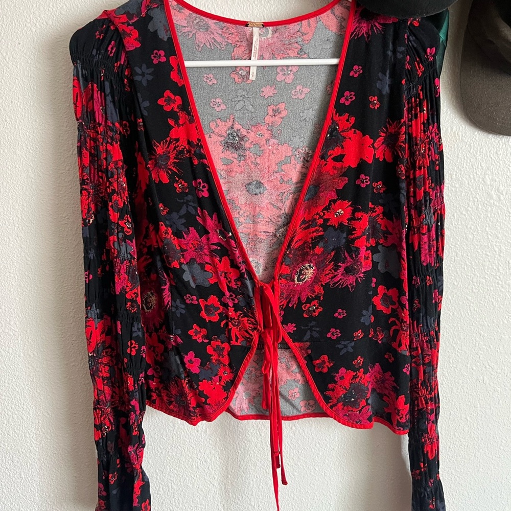 Free People Floral Tie-Front Top